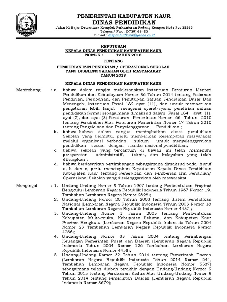 Sk Izin Operasional Pendirian Sekolah Swasta Pdf