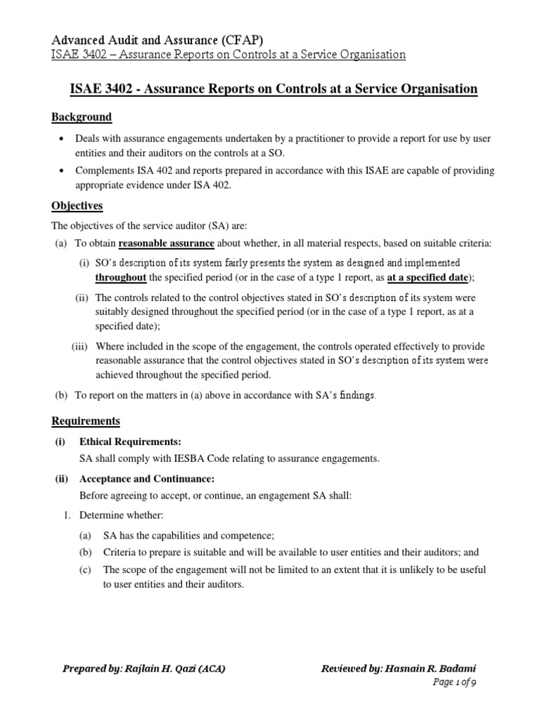 ISAE 3402 Audit Objectives and Requirements | PDF | Internal Audit | Audit