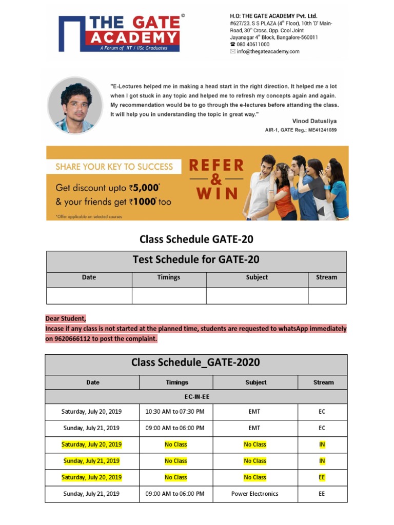 GATE Classes Schedule in Ahmedabad | PDF | Learning