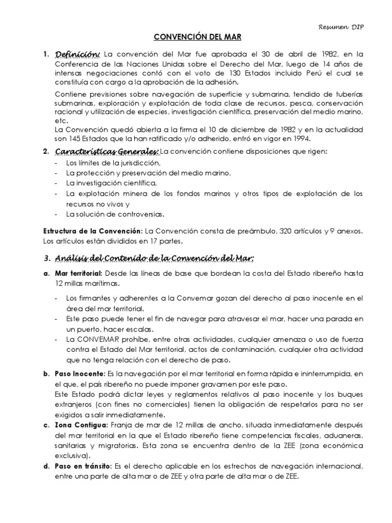 Resumen de la Convención del Mar 1982 | PDF | Convención de las ...