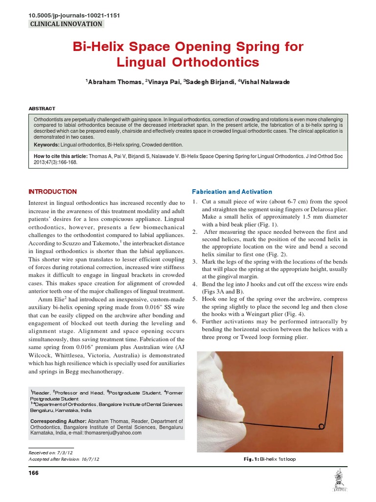 Bi-Helix Spring for Lingual Orthodontics | PDF | Orthodontics | Mouth