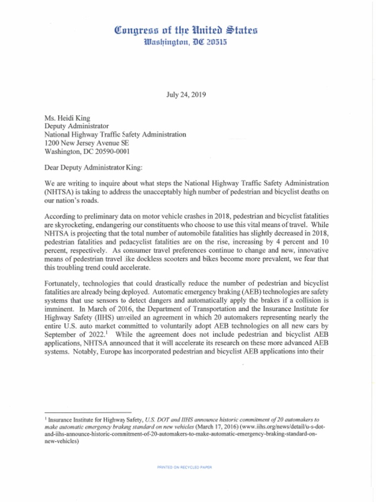 NHTSA Pedestrian Safety Letter PDF