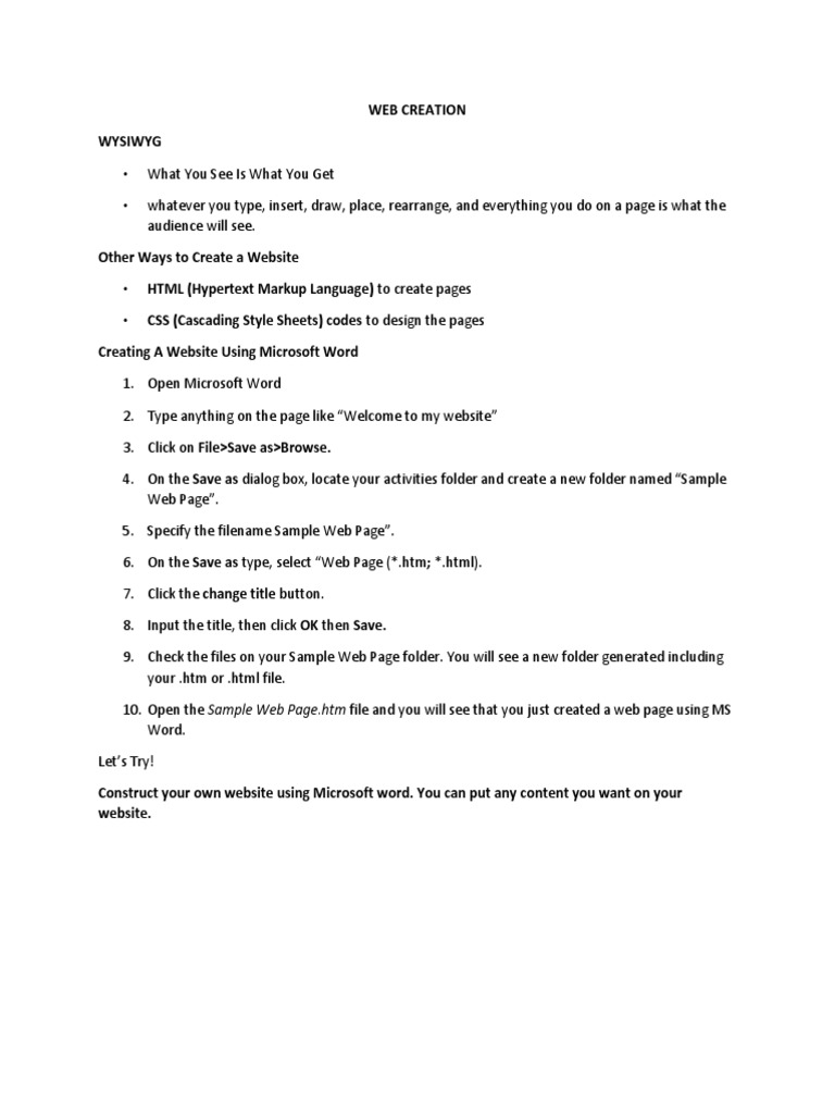 Etech Handout Web+Creation | PDF | Websites | Web Page