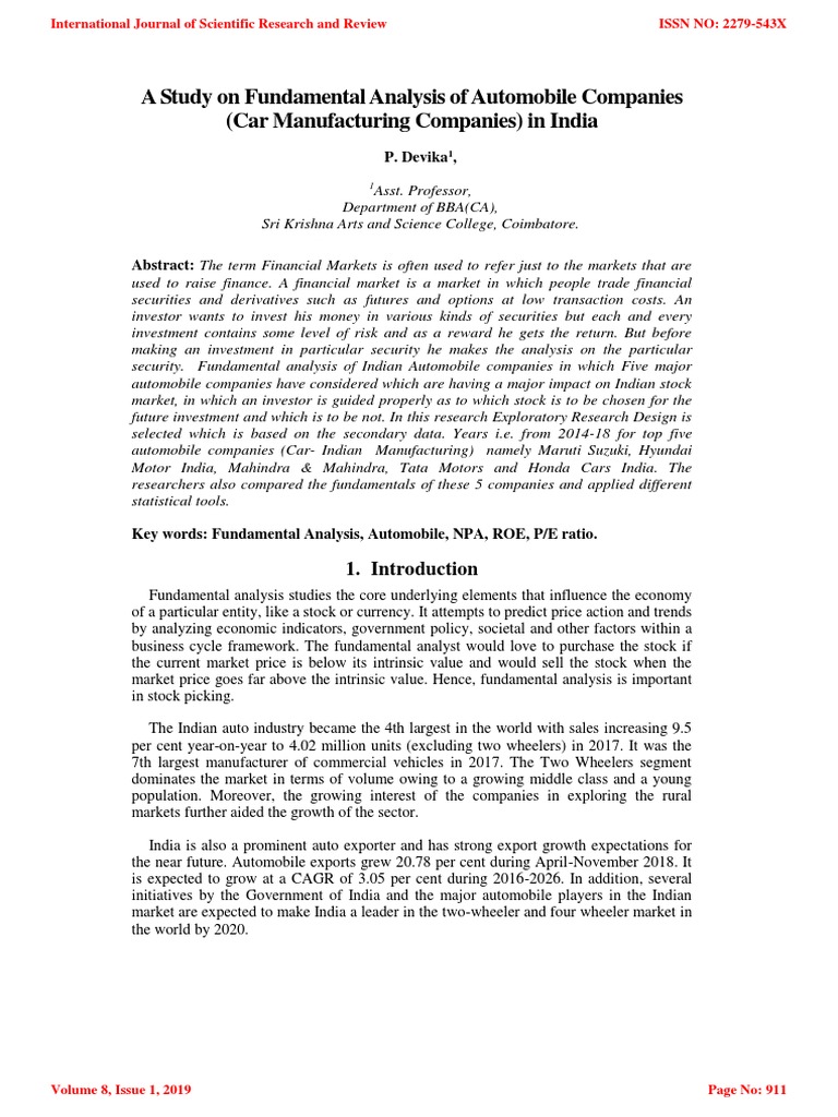Fundamental Analysis of Indian Autos | PDF | Stock Market | Investing