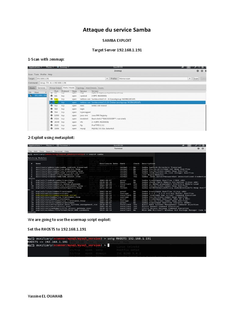 Attaque Du Service Samba: Samba Exploit Target Server 192.168.1.191 1 ...