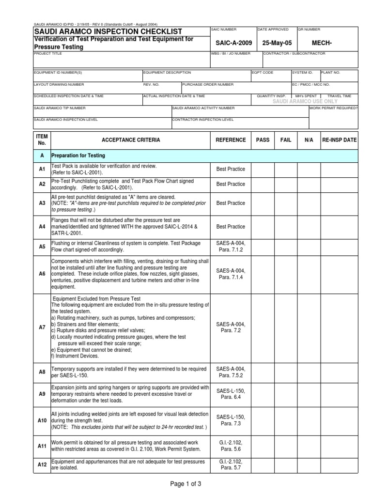 SAIC-A-2009 Verify Test Prep and Equipment PDF | PDF | Pressure ...