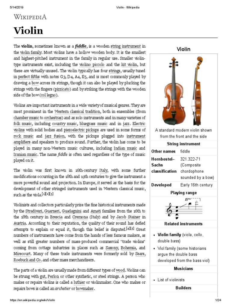 Violin Wikipedia PDF Violin String Instruments