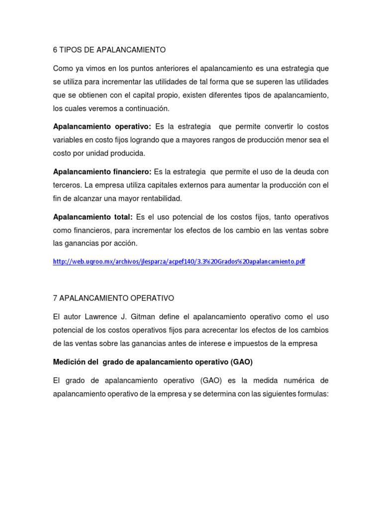Tipos de Apalancamiento Empresarial | PDF | Apalancamiento (Finanzas ...
