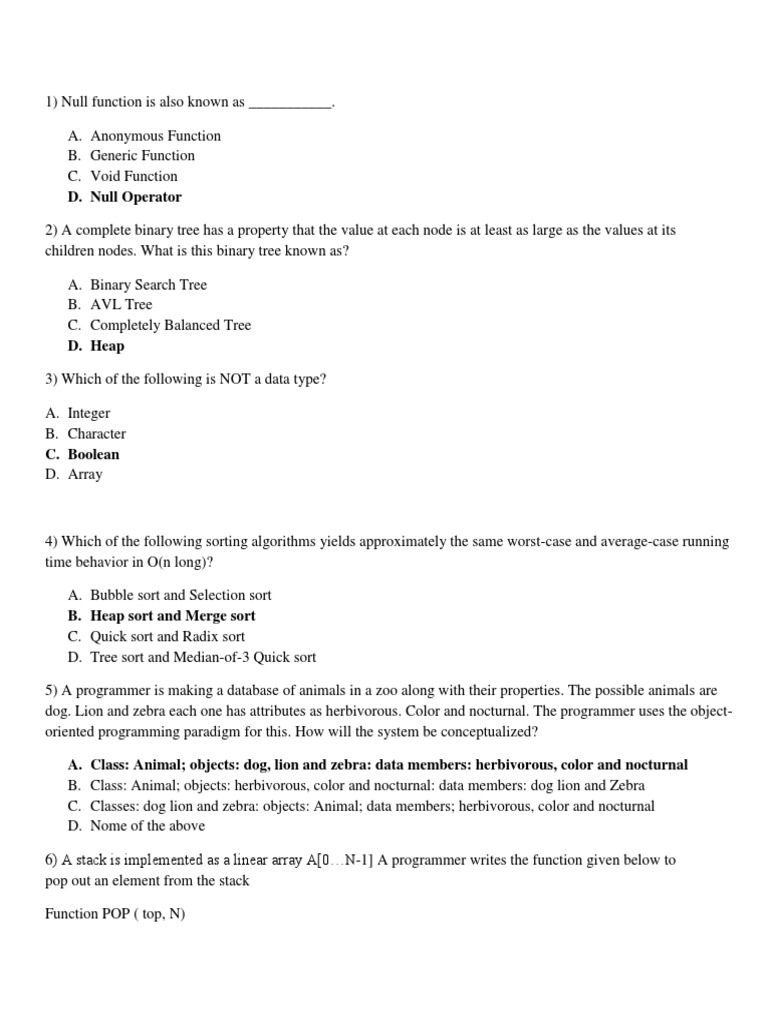 Exam Questions on Data Structures and Algorithms | PDF | Subroutine ...
