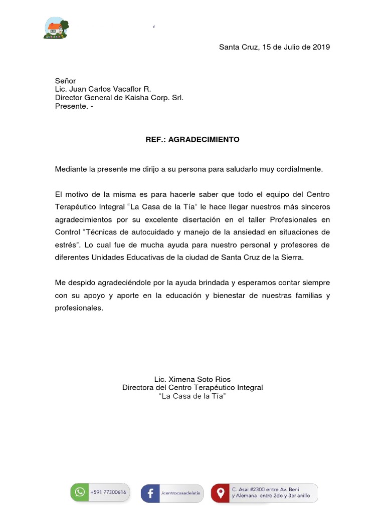 Carta Agradecimiento Expositor