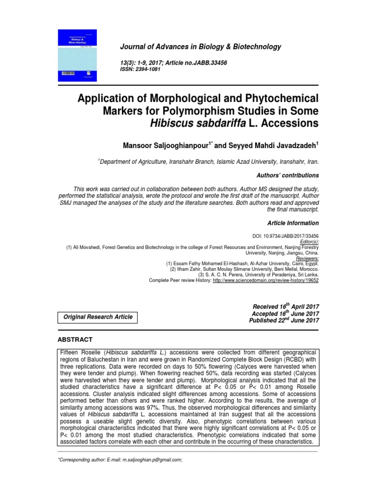 Application of Morphological and Phytochemical Markers For Polymorphism ...