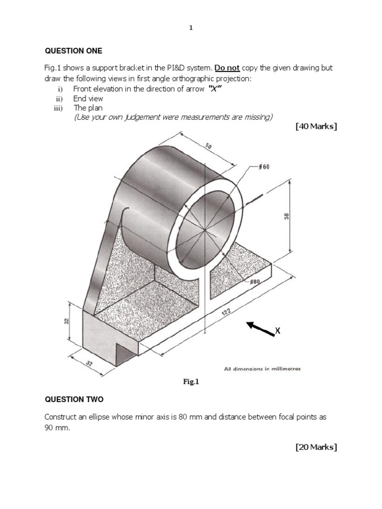 First Angle Orthographic Drawing Exercise | PDF