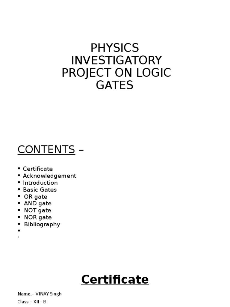 Physics Investigatory Project On Logic Gates PDF Logic Gate