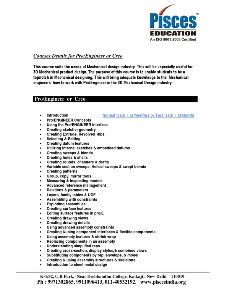 Courses Details For Pro/Engineer or Creo | PDF | Art