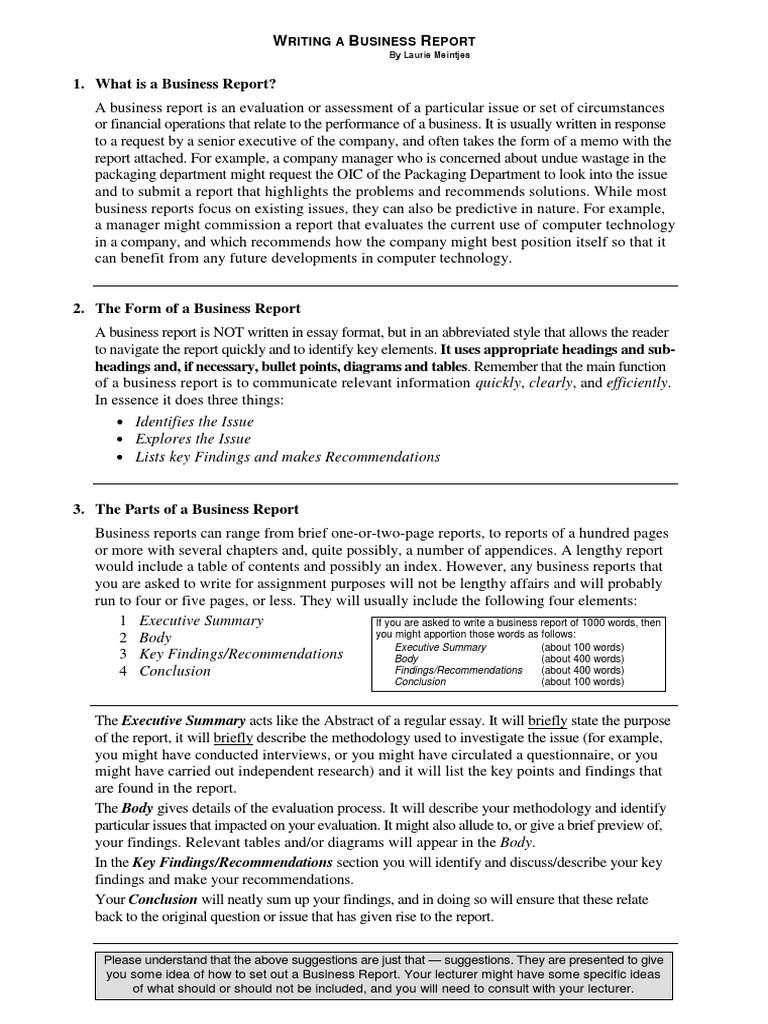 Writing A Business Report | PDF | Abstract (Summary) | Evaluation