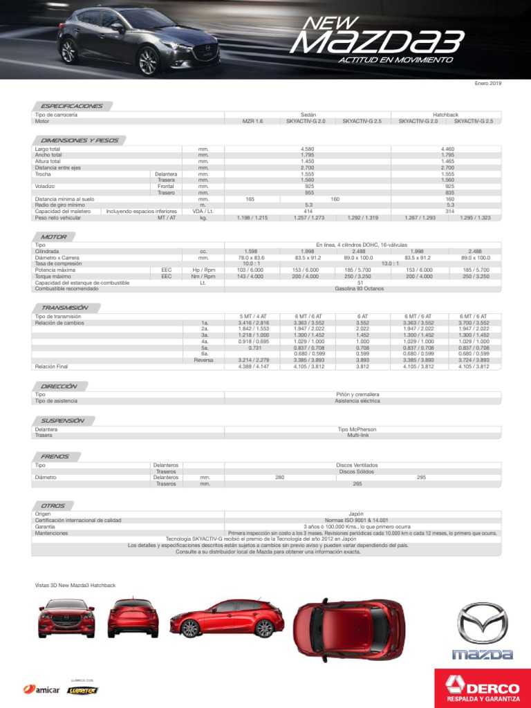 Ficha Técnica MAZDA 3 2019 PDF Sistema de freno antibloqueo