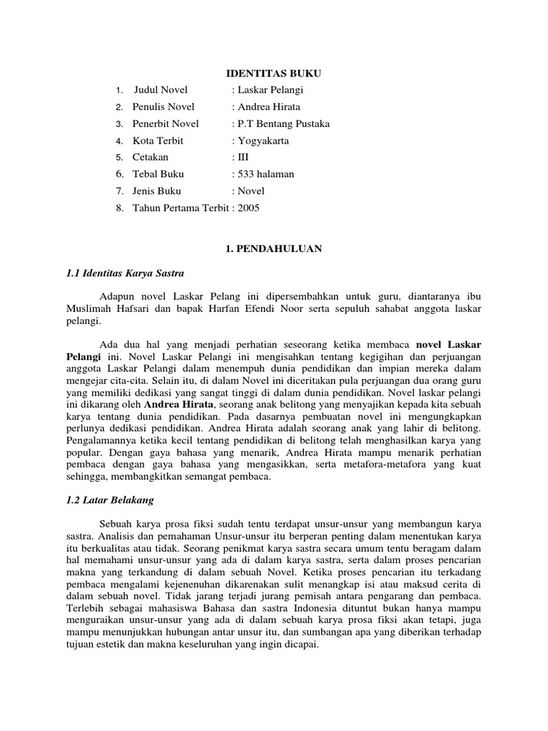 Analisis Novel Laskar Pelangi