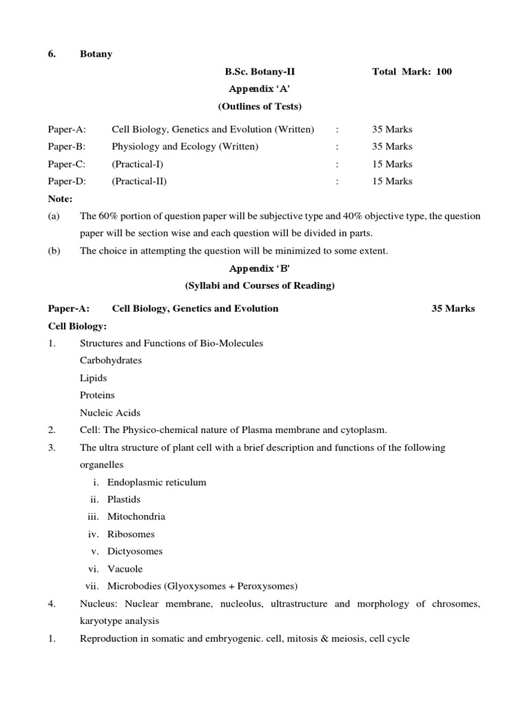 B.Sc. Botany-II Course Outline | PDF | Genetics | Gene