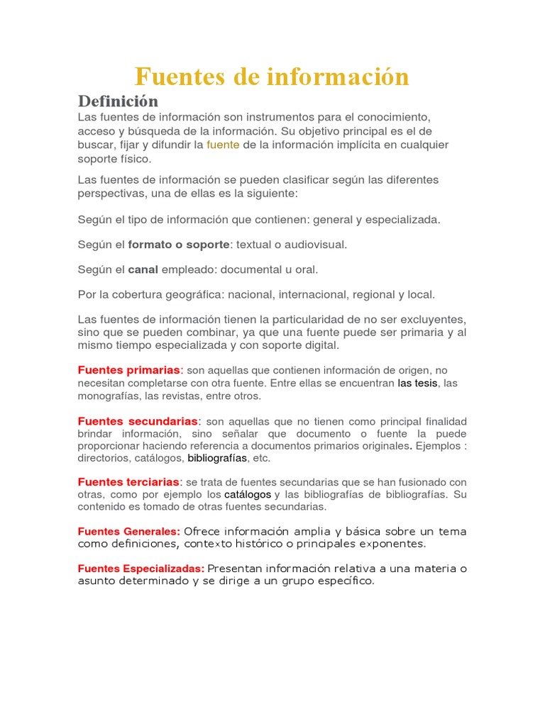 Tipos y Definición de Fuentes de Información | PDF | Documento ...