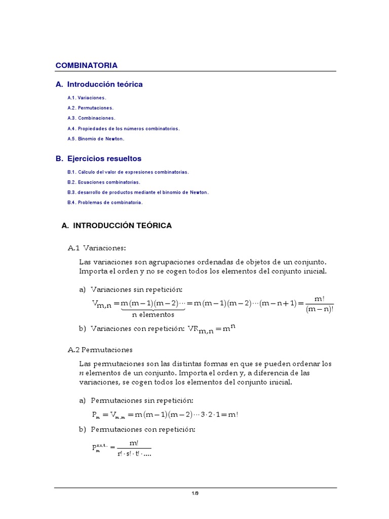 Ejercicios de Combinatoria Resueltos | PDF | Permutación | Combinatoria