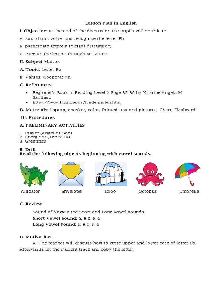 Letter B Lesson Plan for Kindergarten | PDF | Lesson Plan | Linguistics