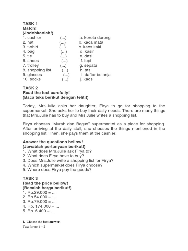 Shopping Grade 4 Food And Drink Business