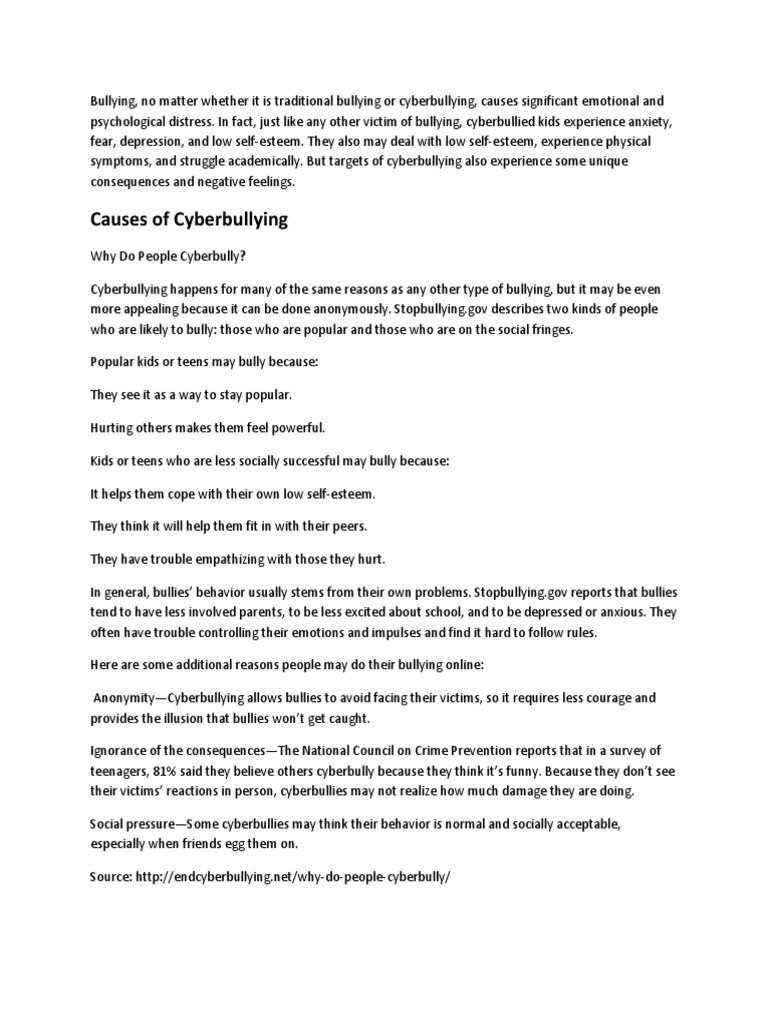 Causes of Cyberbullying | PDF | Cyberbullying | Bullying