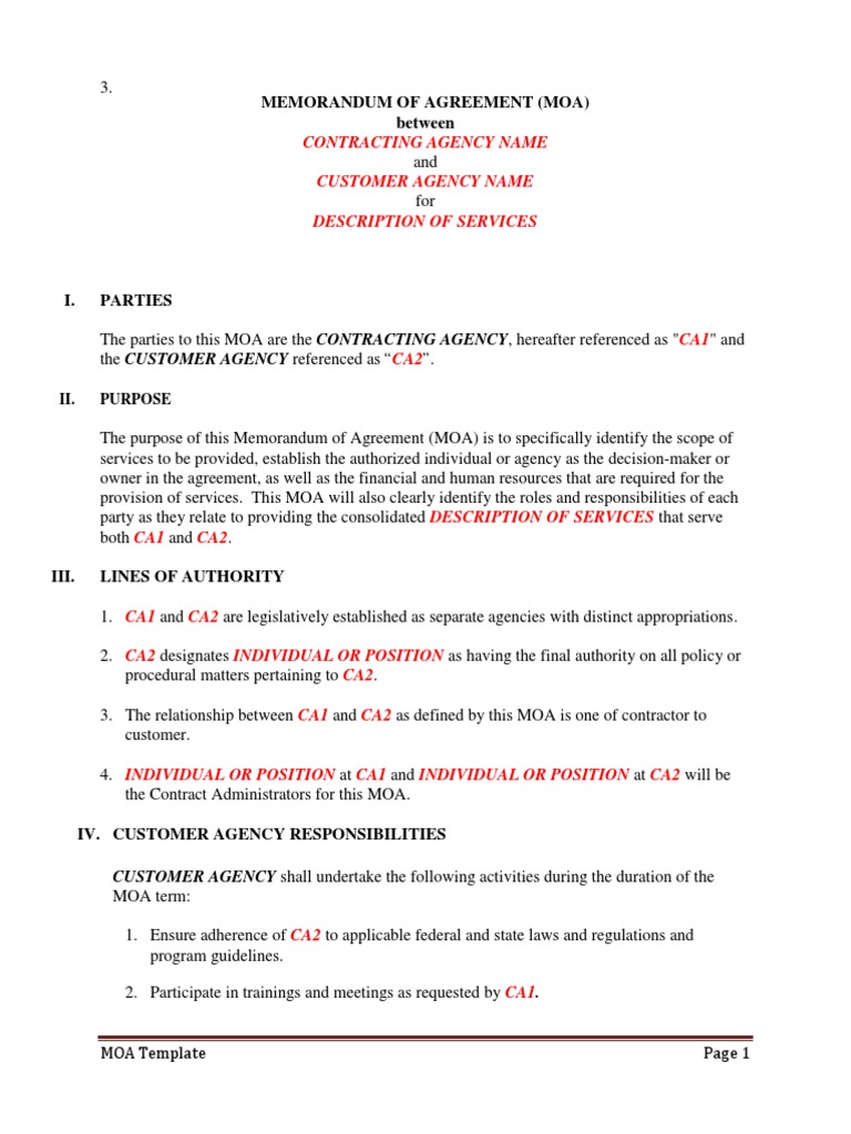 Memorandum of Agreement Template 1 PDF | PDF | Audit | Regulatory ...