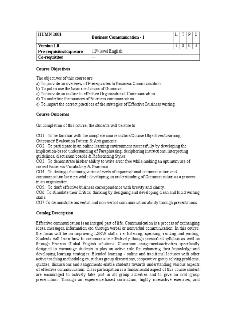 Business Communication - I BBA LM I BBA LM 1st Year | PDF | Lecture ...