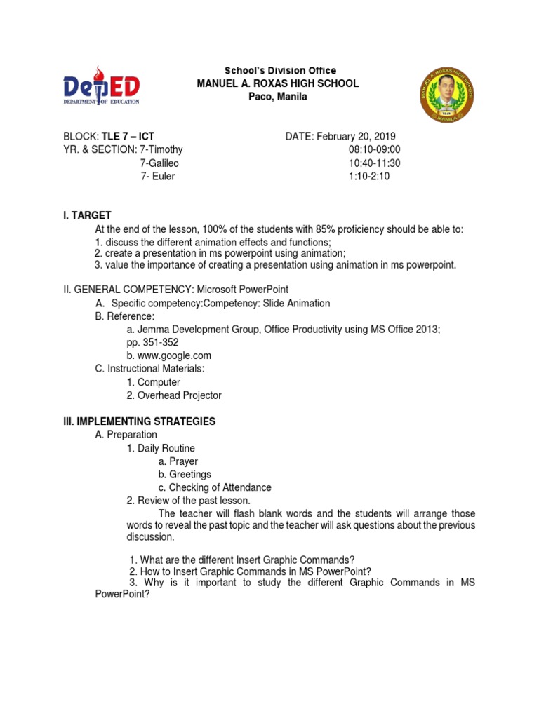 Lesson Plan In Ppt Animation Docx Microsoft Power Point