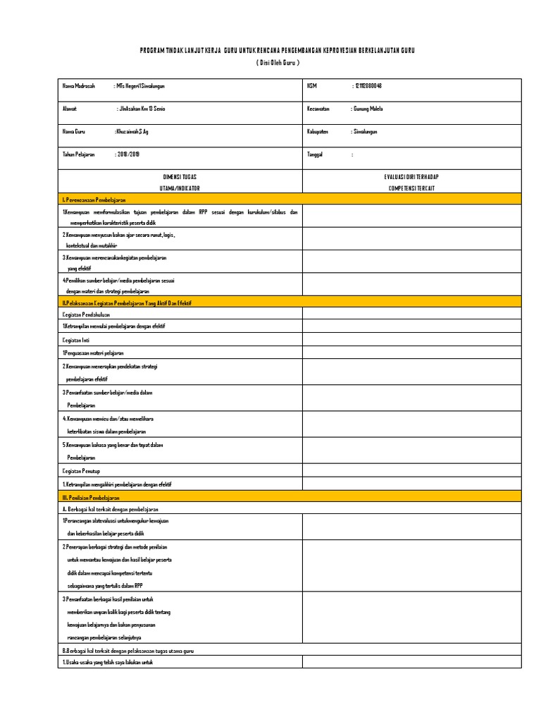 Evaluasi Diri Guru dan Tindak Lanjut | PDF