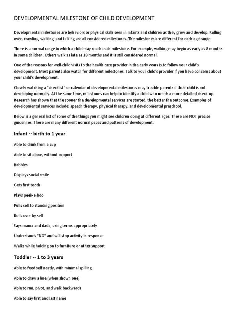 Child Developmental Milestones Guide | PDF | Early Childhood Education ...