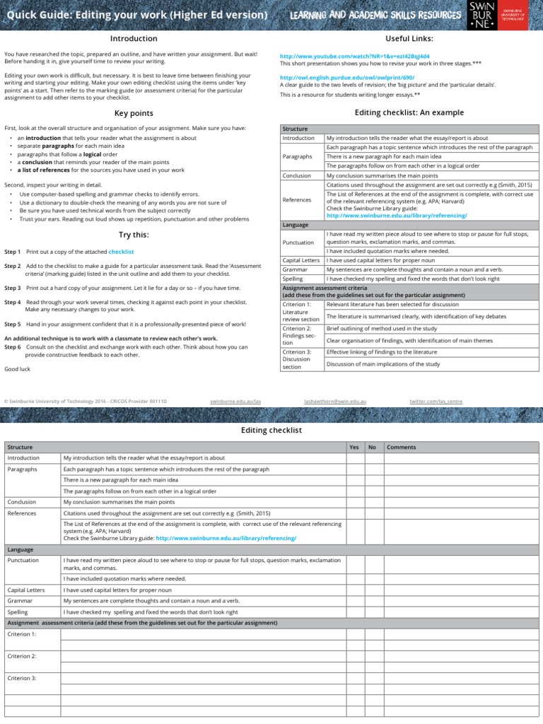 Assignment Editing Your Work Download Free Pdf Punctuation Paragraph