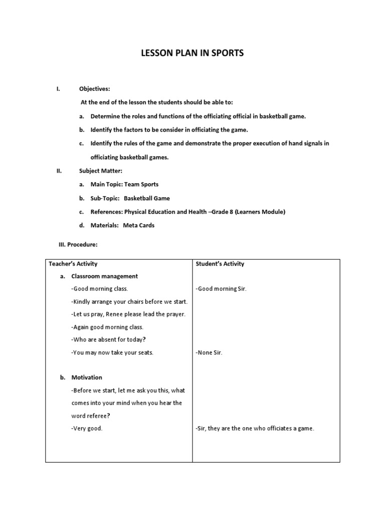 Lesson Plan in Mapeh | PDF | Referee | Teams