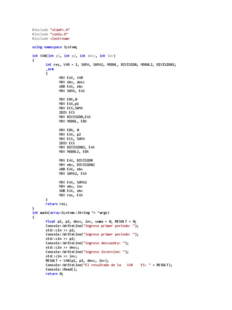 Calculate VAN in C++ Code | PDF