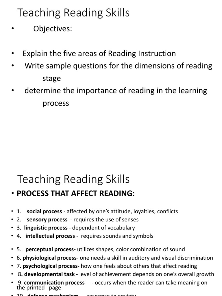Teaching Reading Skills and Objectives | PDF | Reading Comprehension ...