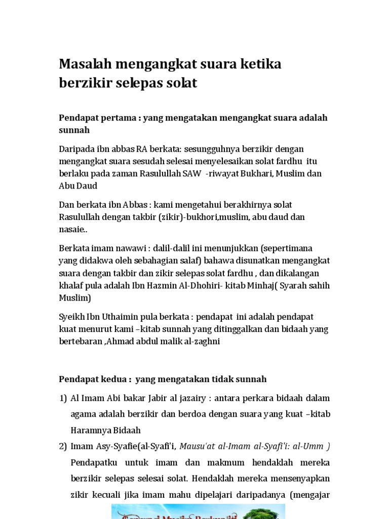 Masalah Mengangkat Suara Ketika Berzikir Selepas Solat Pdf