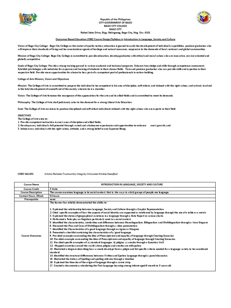 Introduction To Language Society And Culture Syllabus Multilingualism Value Ethics