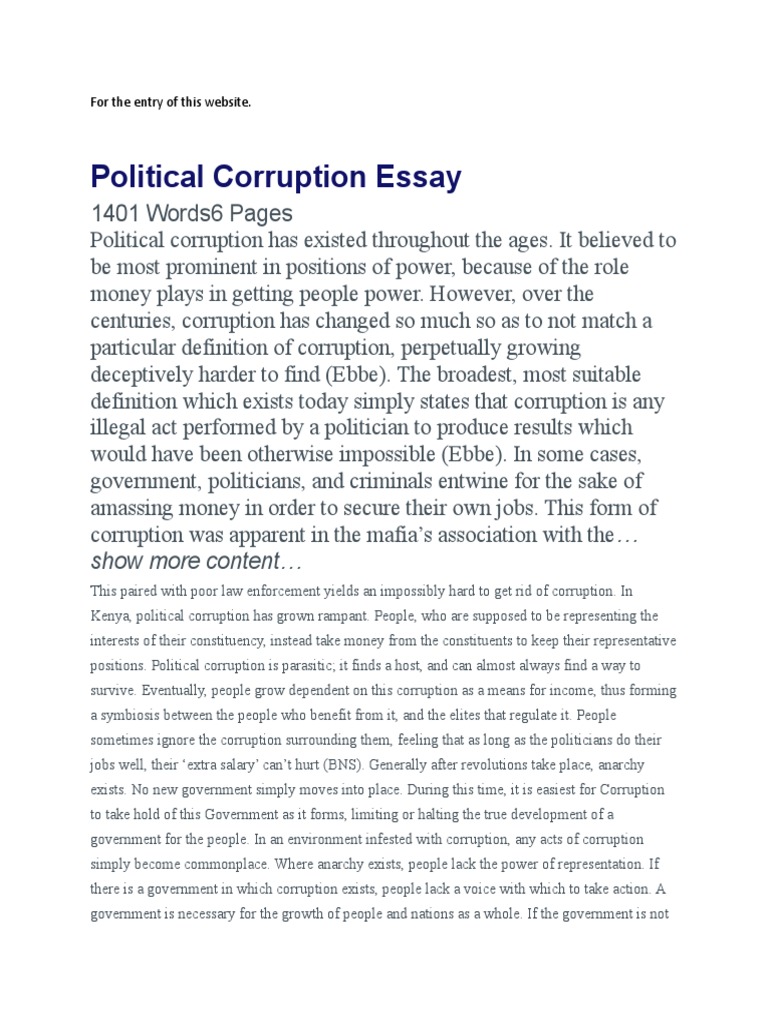 Political Corruption Essay – Overview of corruption and anti ...