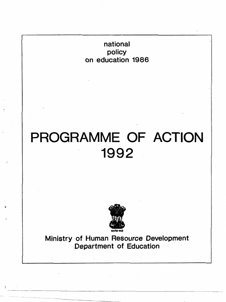 Programme of Action : National Policy On Education 1986 | PDF ...
