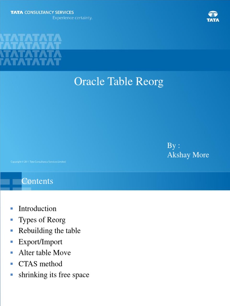 Oracle Table Reorganization Methods | PDF | Database Schema | Oracle ...