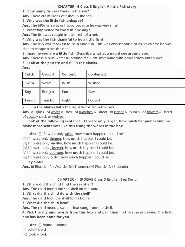 Class 3 English: Fish and Butterfly Stories | PDF | Train | Butterfly