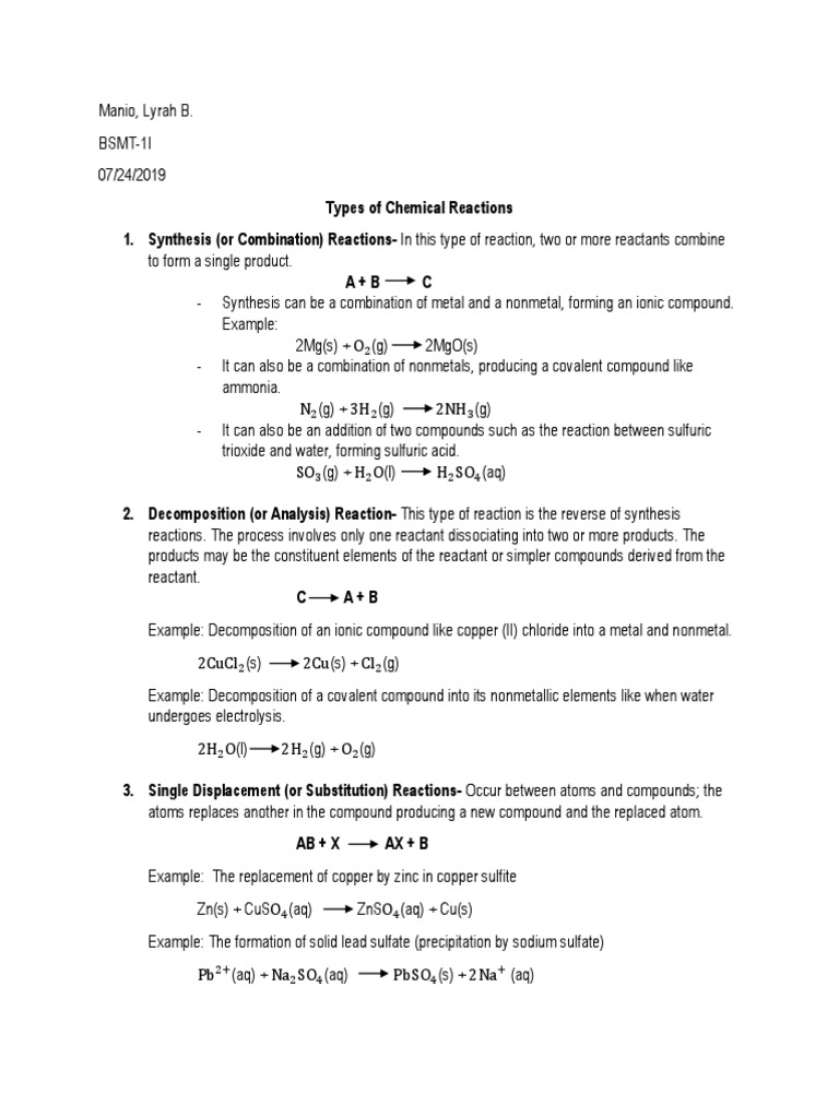 Types of Chemical Reaction | PDF | Redox | Chemical Reactions