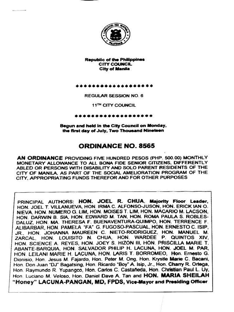 Ordinance No 8565 Manila City