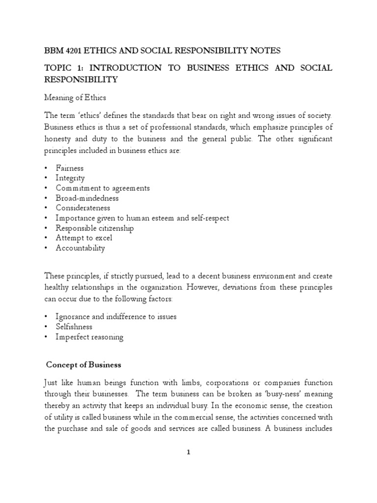 Business Ethics and Social Responsibility Notes | PDF | Business Ethics ...