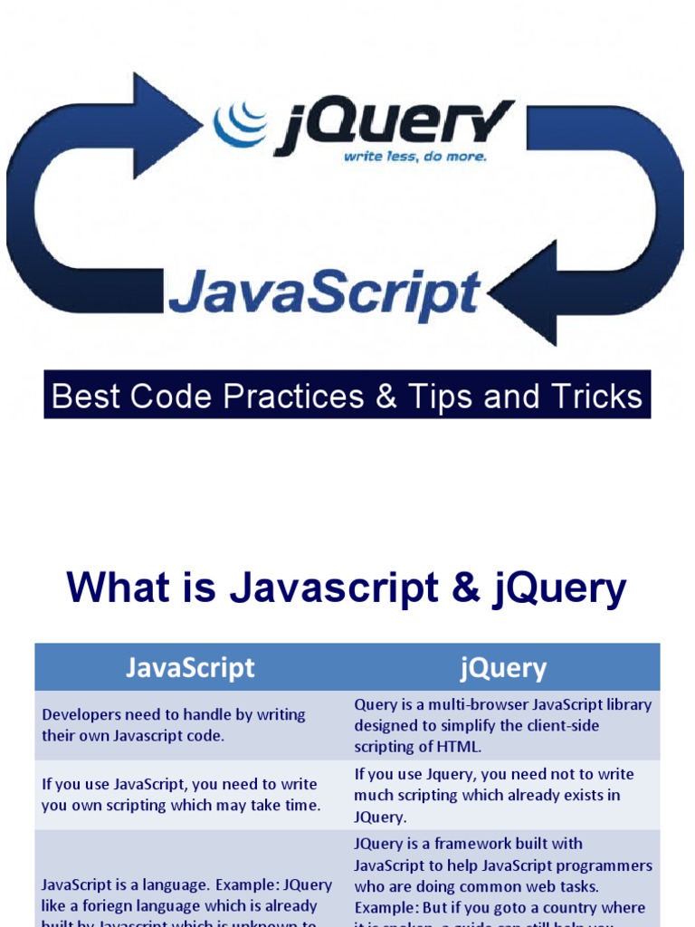Best Code Practices & Tips and Tricks | Download Free PDF | Java Script ...