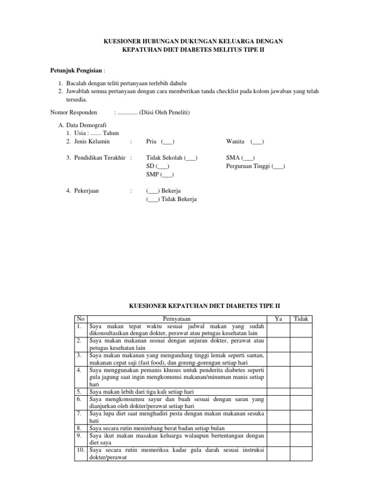 Kuesioner Kepatuhan Dan Dukungan Keluarga | PDF