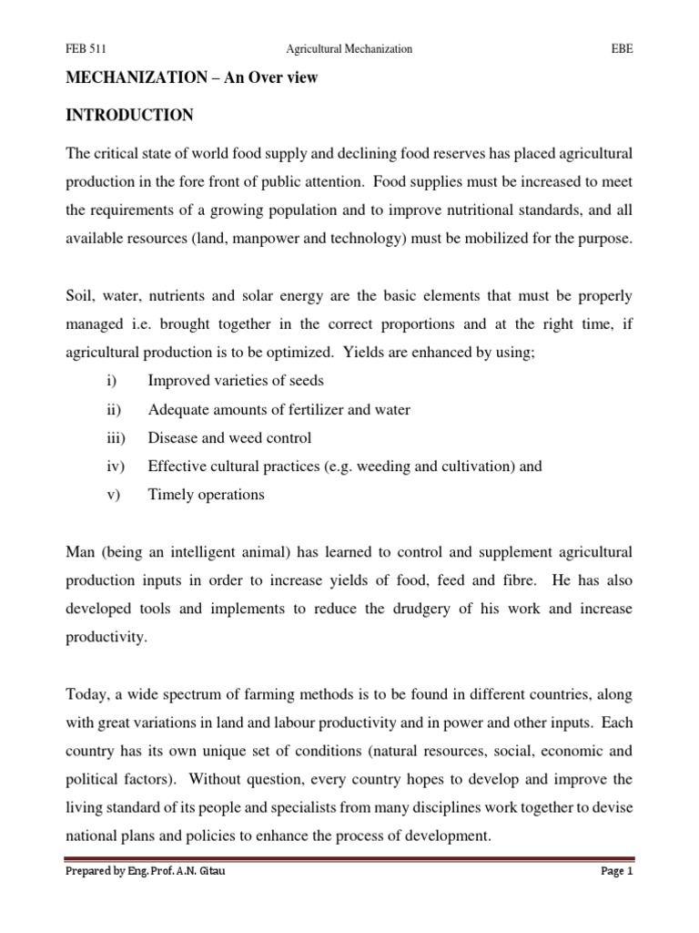Agricultural Mechanization Overview | PDF | Mechanization | Agriculture