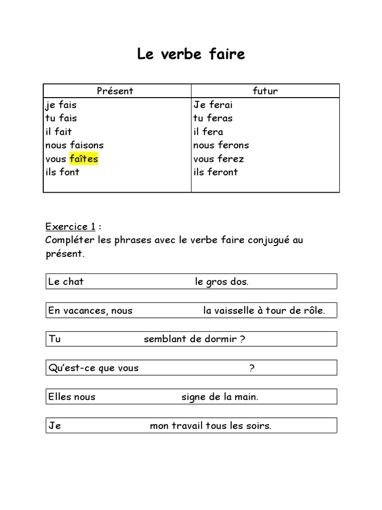 Conjugaison Du Verbe Faire Au Passé Composé Ortho Le Verbe Faire | PDF