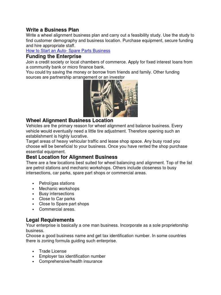 Business Plan Wheel Alignment and Balancing PDF Sole Proprietorship Business Plan
